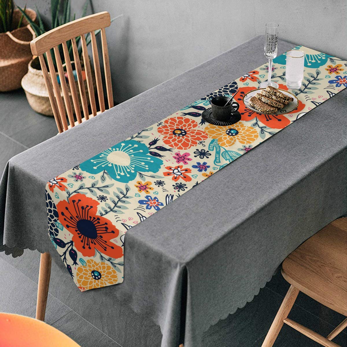 Aflyko Spring Flowers Table Runner Dining Table Decor 13" × 90"