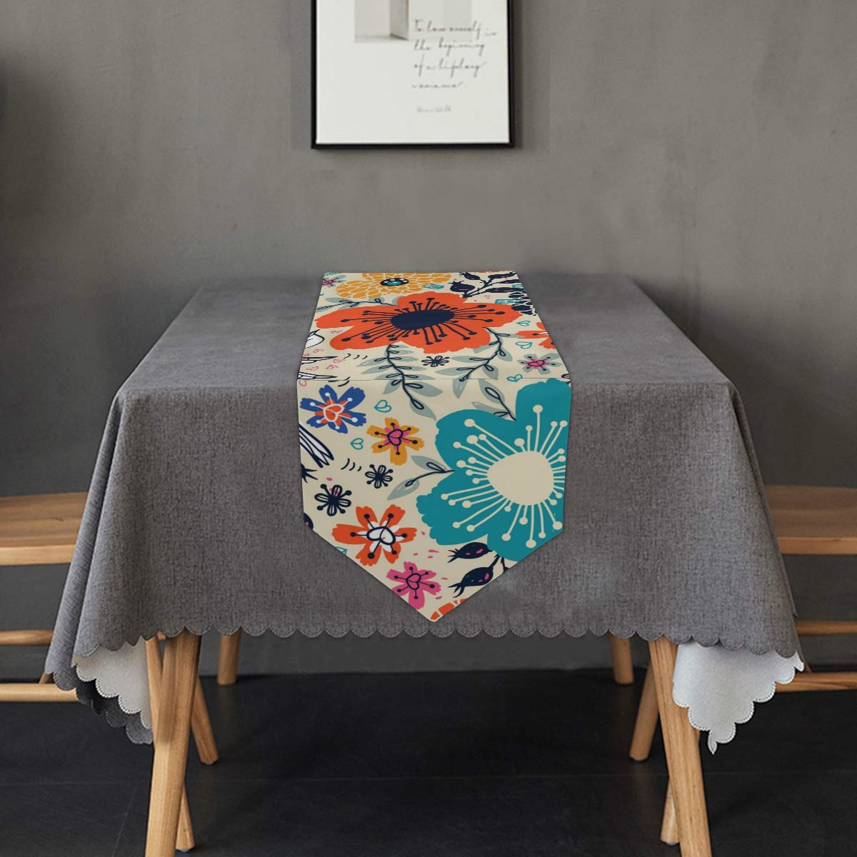 Aflyko Spring Flowers Table Runner Dining Table Decor 13" × 90"