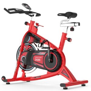 pooboo stationary exercise bike indoor cycling bike with lcd display, 40lbs heavy-duty flywheel for cardio workout wihout ipad holder(red)