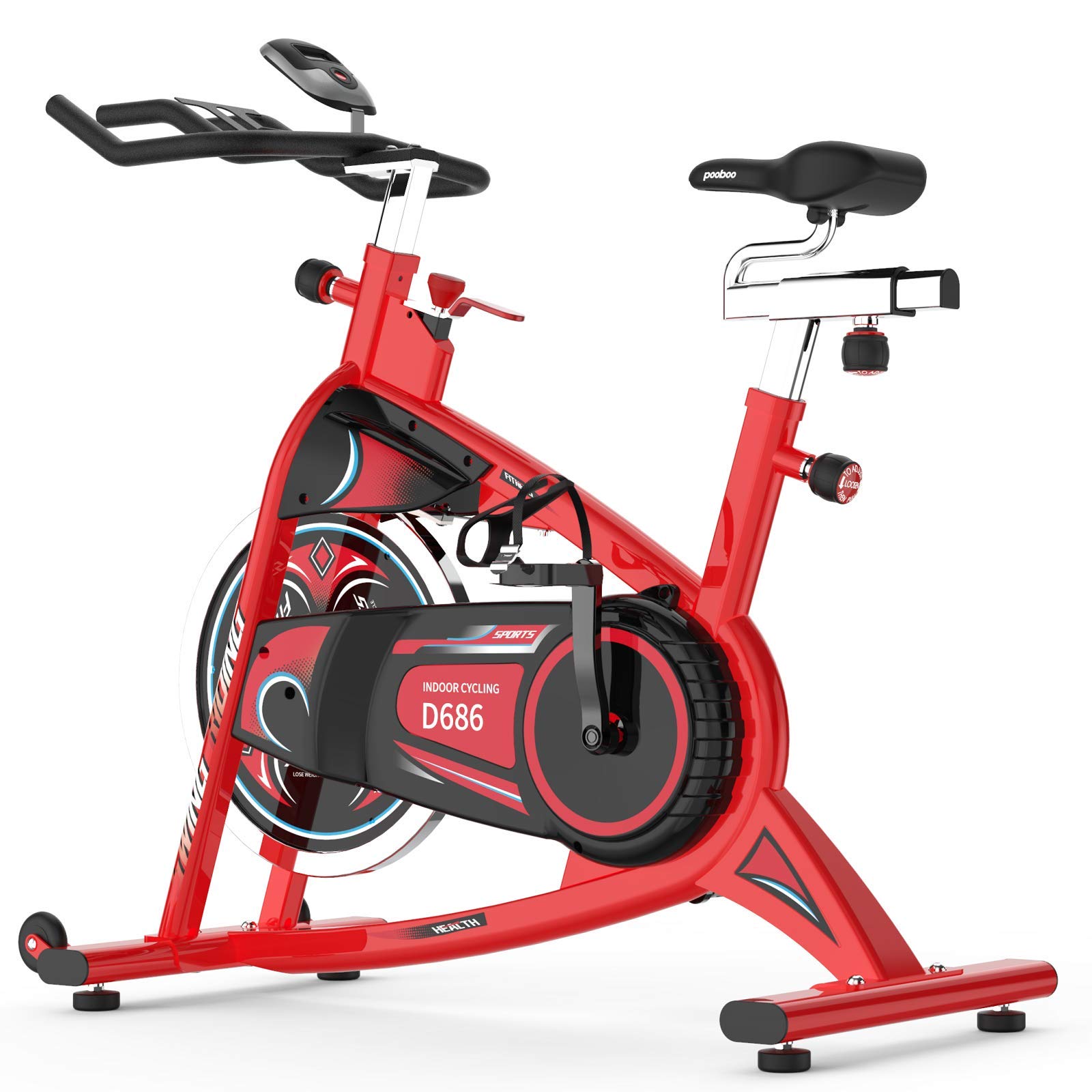 pooboo Stationary Exercise Bike Indoor Cycling Bike with LCD Display, 40LBS Heavy-Duty Flywheel for Cardio Workout wihout Ipad Holder(Red)