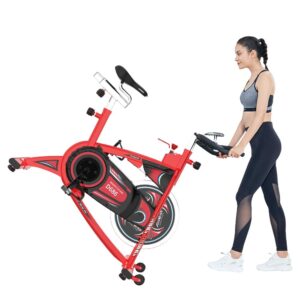 pooboo Stationary Exercise Bike Indoor Cycling Bike with LCD Display, 40LBS Heavy-Duty Flywheel for Cardio Workout wihout Ipad Holder(Red)