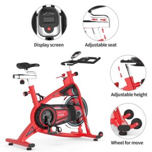 pooboo Stationary Exercise Bike Indoor Cycling Bike with LCD Display, 40LBS Heavy-Duty Flywheel for Cardio Workout wihout Ipad Holder(Red)