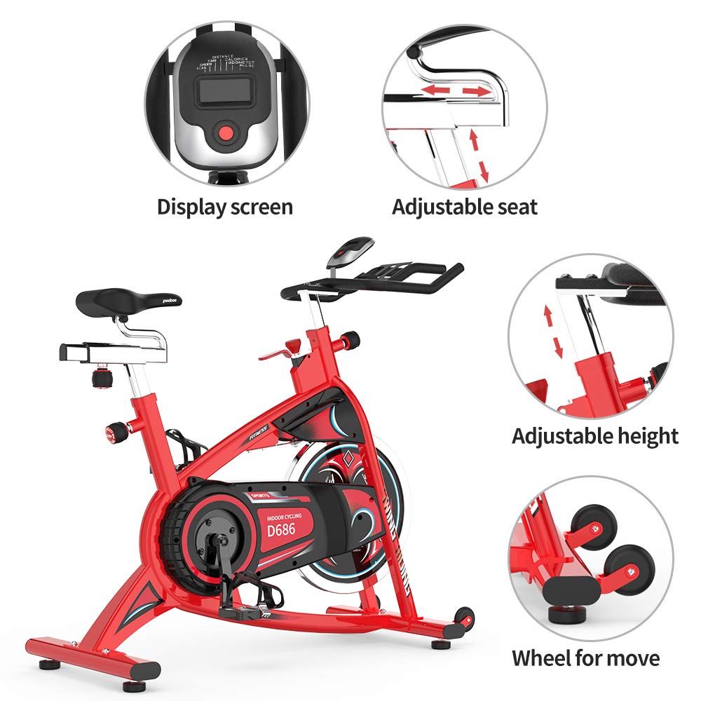 pooboo Stationary Exercise Bike Indoor Cycling Bike with LCD Display, 40LBS Heavy-Duty Flywheel for Cardio Workout wihout Ipad Holder(Red)