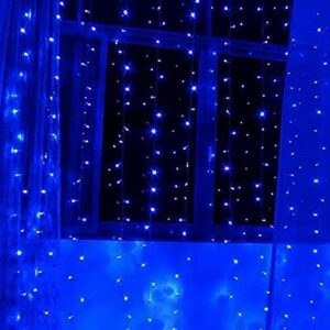 JMTGNSEP Curtain Light with 8 Modes Control Decoration for Window Home Patio Garden Christmas Indoor Outdoor Decoration, USB Operated, IP64WATERPROOF (Blue)