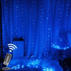 jmtgnsep curtain light with 8 modes control decoration for window home patio garden christmas indoor outdoor decoration, usb operated, ip64waterproof (blue)