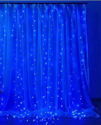 JMTGNSEP Curtain Light with 8 Modes Control Decoration for Window Home Patio Garden Christmas Indoor Outdoor Decoration, USB Operated, IP64WATERPROOF (Blue)