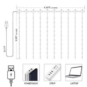 JMTGNSEP Curtain Light with 8 Modes Control Decoration for Window Home Patio Garden Christmas Indoor Outdoor Decoration, USB Operated, IP64WATERPROOF (Blue)