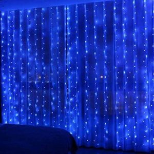 JMTGNSEP Curtain Light with 8 Modes Control Decoration for Window Home Patio Garden Christmas Indoor Outdoor Decoration, USB Operated, IP64WATERPROOF (Blue)