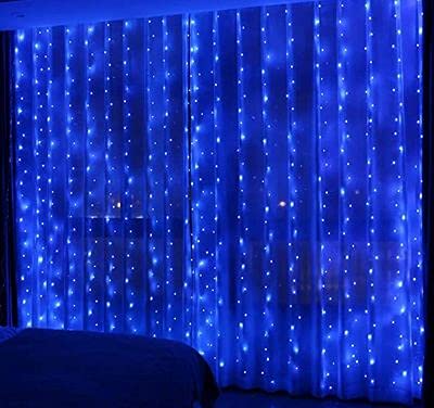 JMTGNSEP Curtain Light with 8 Modes Control Decoration for Window Home Patio Garden Christmas Indoor Outdoor Decoration, USB Operated, IP64WATERPROOF (Blue)