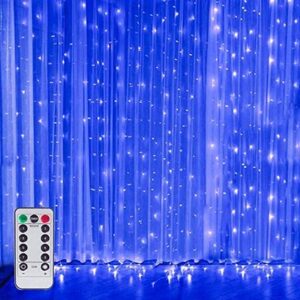 JMTGNSEP Curtain Light with 8 Modes Control Decoration for Window Home Patio Garden Christmas Indoor Outdoor Decoration, USB Operated, IP64WATERPROOF (Blue)