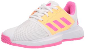 adidas courtjam x tennis shoe, white/screaming pink/acid orange, 3.5 us unisex little kid