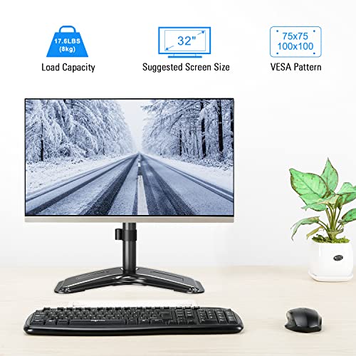 MOUNTUP Single Monitor Stands, Freestanding VESA Monitor Desk Mount fits 13'' to 32'' Computer Screen with Height Adjustable, Swivel, Tilt, Rotation, VESA 75x75 100x100 MU0023