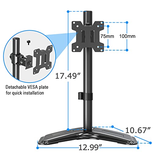 MOUNTUP Single Monitor Stands, Freestanding VESA Monitor Desk Mount fits 13'' to 32'' Computer Screen with Height Adjustable, Swivel, Tilt, Rotation, VESA 75x75 100x100 MU0023