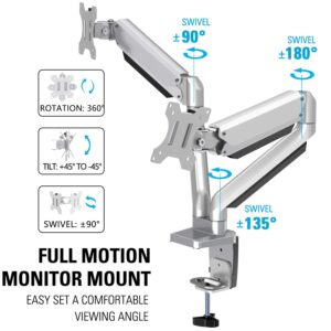 MOUNTUP Dual Monitor Desk Mount, Die-Cast Aluminum Fully Adjustable Double Monitor Arm with Gas Spring, Computer Monitor Stand Fits 2 Screen 17 to 32 inch - Each Arm Holds up to 17.6LBS, MU0024