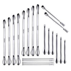 aulufft 22 pcs stainless steel lab measuring spoon set,lab scoop and spatula for powders gel cap filler, capsule filler,laboratory equipment