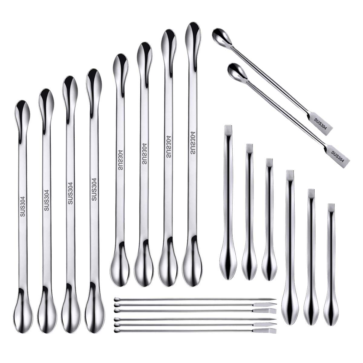 Aulufft 22 PCS Stainless Steel Lab Measuring Spoon Set,Lab Scoop and Spatula for Powders Gel Cap Filler, Capsule Filler,Laboratory Equipment