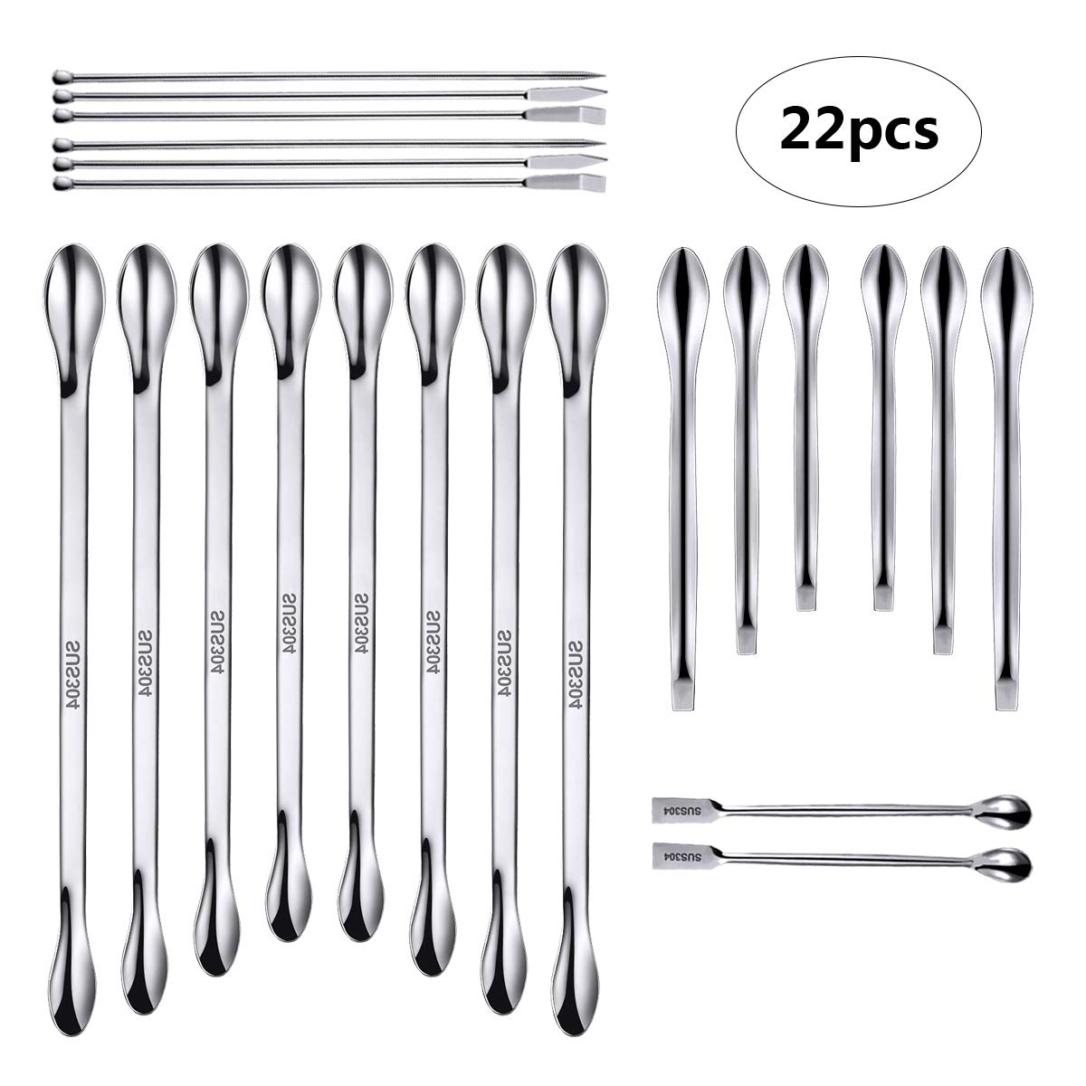 Aulufft 22 PCS Stainless Steel Lab Measuring Spoon Set,Lab Scoop and Spatula for Powders Gel Cap Filler, Capsule Filler,Laboratory Equipment