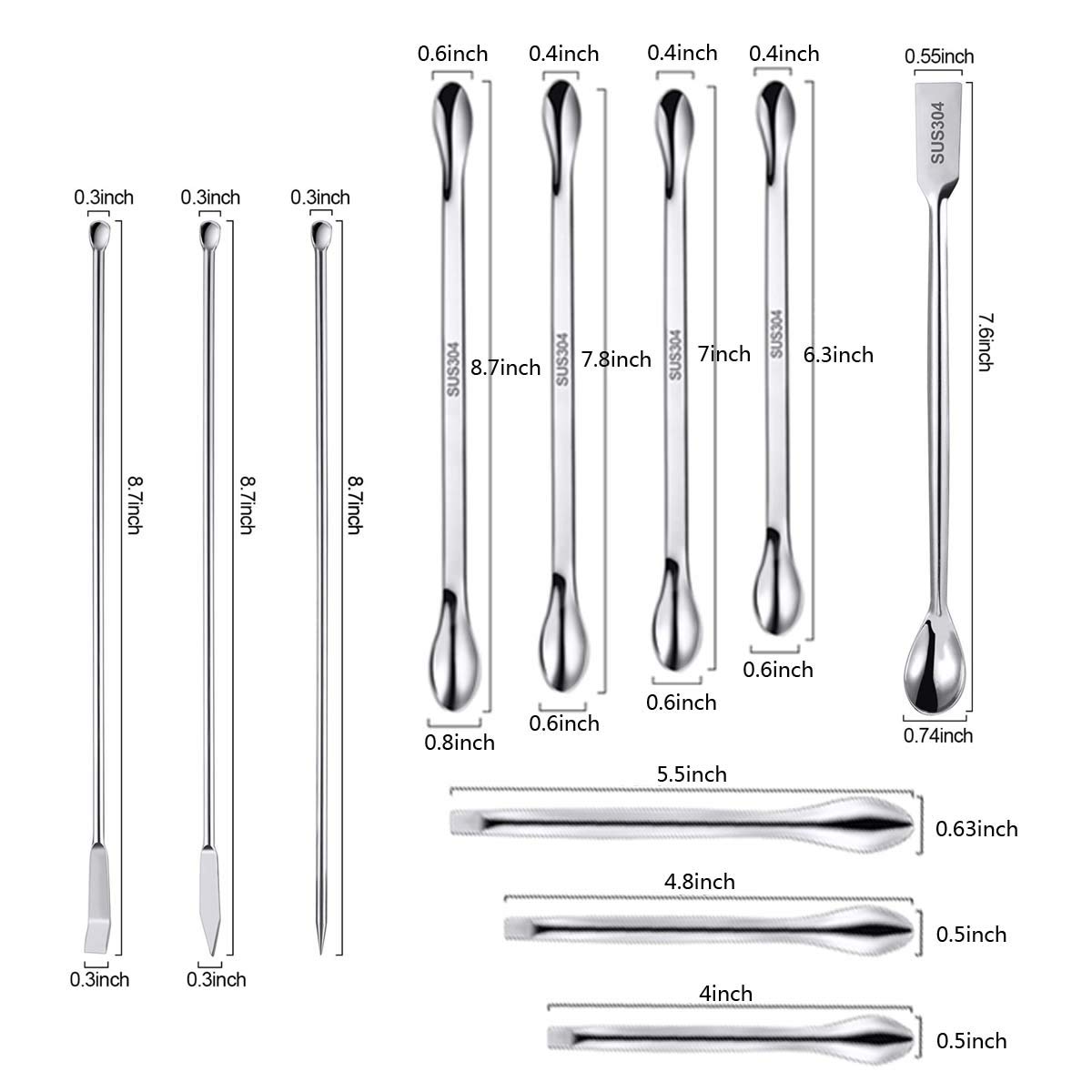 Aulufft 22 PCS Stainless Steel Lab Measuring Spoon Set,Lab Scoop and Spatula for Powders Gel Cap Filler, Capsule Filler,Laboratory Equipment