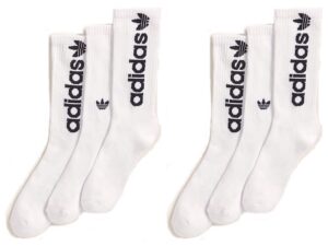 adidas men's athletic sport moisture wicking cushioned crew socks 6-pack/ 6-pair (shoe size 6-12) (white/black)