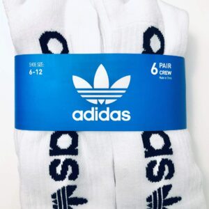 Adidas Men's Athletic Sport Moisture Wicking Cushioned Crew Socks 6-Pack/ 6-Pair (Shoe Size 6-12) (White/Black)