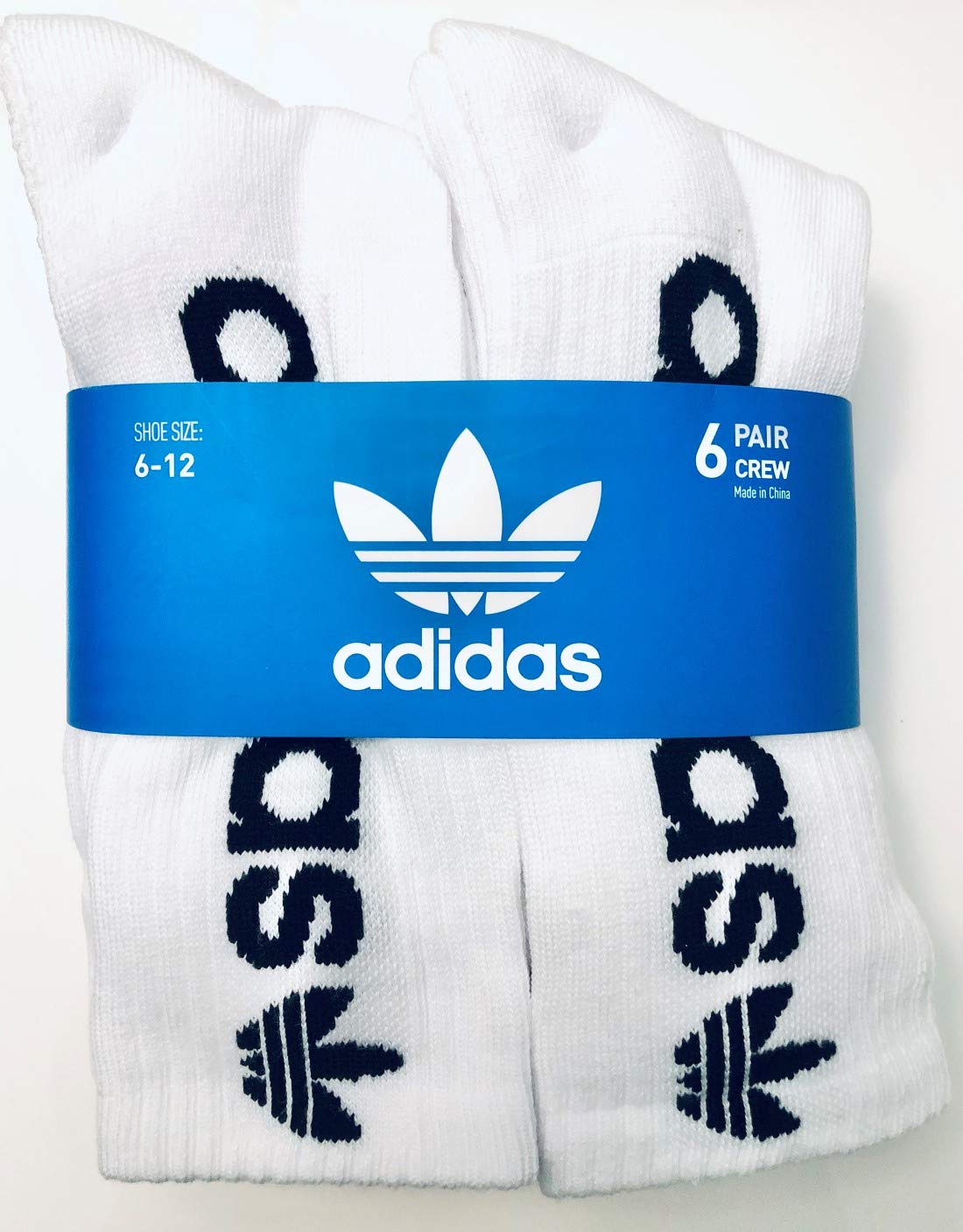 Adidas Men's Athletic Sport Moisture Wicking Cushioned Crew Socks 6-Pack/ 6-Pair (Shoe Size 6-12) (White/Black)