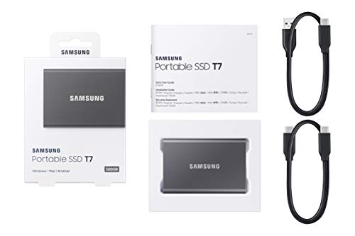 SAMSUNG T7 Portable SSD, 500GB External Solid State Drive, Speeds Up to 1,050MB/s, USB 3.2 Gen 2, Reliable Storage for Gaming, Students, Professionals, MU-PC500T/AM, Gray