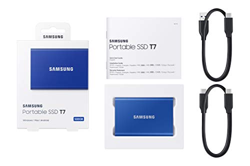 SAMSUNG T7 Portable SSD, 500GB External Solid State Drive, Speeds Up to 1,050MB/s, USB 3.2 Gen 2, Reliable Storage for Gaming, Students, Professionals, MU-PC500H/AM, Blue