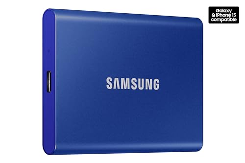 SAMSUNG T7 Portable SSD, 500GB External Solid State Drive, Speeds Up to 1,050MB/s, USB 3.2 Gen 2, Reliable Storage for Gaming, Students, Professionals, MU-PC500H/AM, Blue