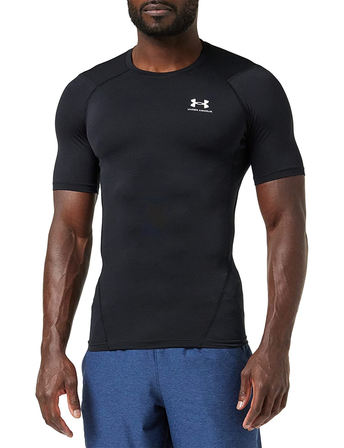 Under Armour Men's Armour HeatGear Compression Short-Sleeve T-Shirt , Black (001)/White, Large