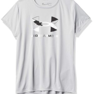 Under Armour Girls Tech Graphic Big Logo Short Sleeve T-shirt, Mod Gray Light Heather (011)/Black, Youth Large