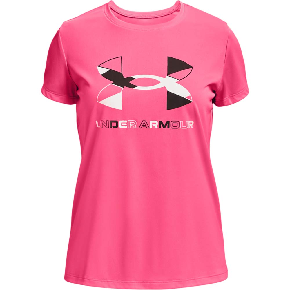 Under Armour Tech Graphic Print Fill Big Logo Long Sleeve T-shirt, Cerise/Black, Youth X-Large