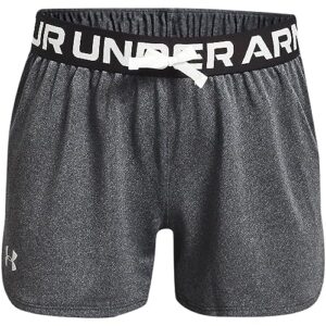 under armour girls play up solid shorts , pitch gray light heather (012)/metallic silver , youth medium