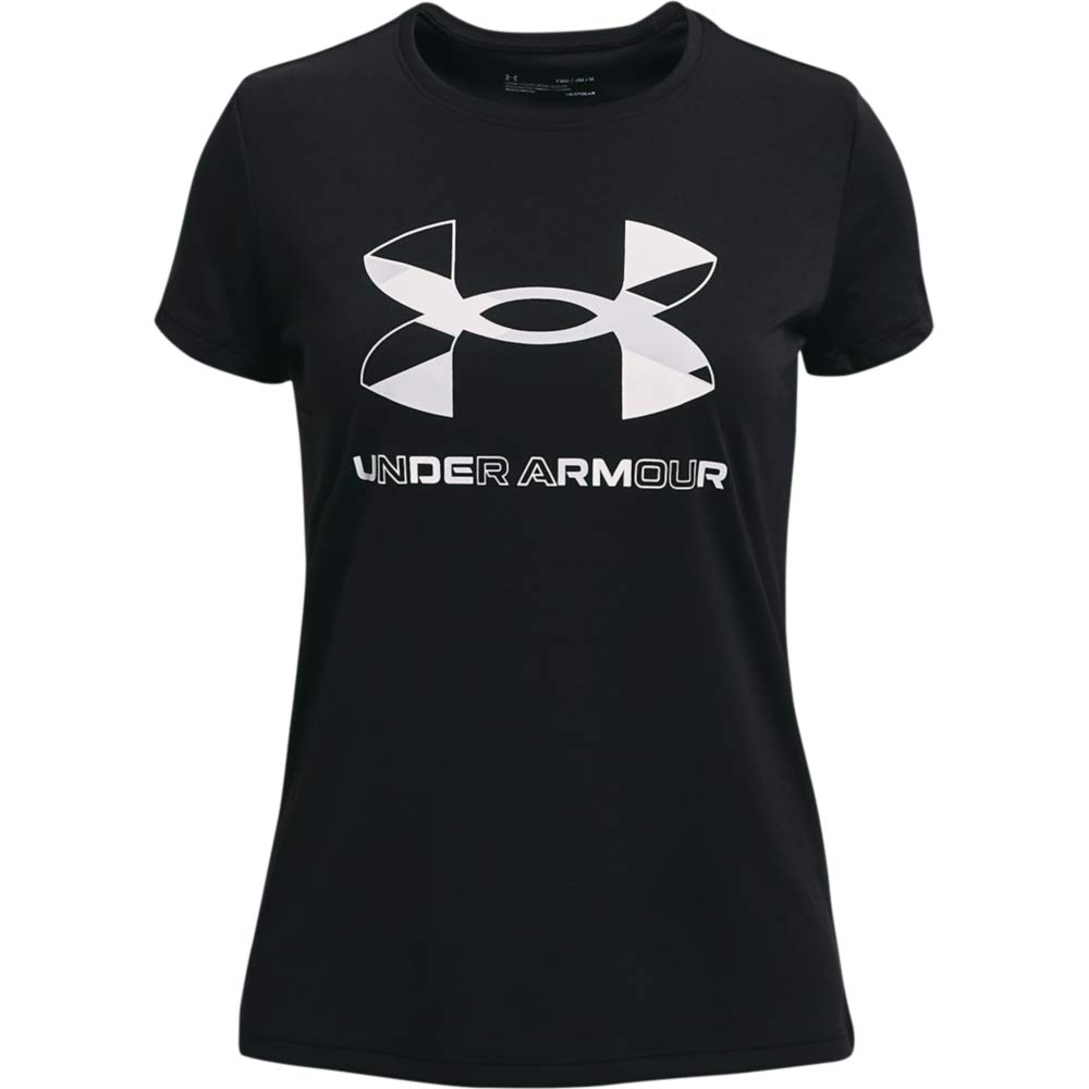 Under Armour Girls Tech Graphic Big Logo Short Sleeve T-shirt, Black (001)/Halo Gray, Youth X-Small