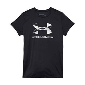 Under Armour Girls Tech Graphic Big Logo Short Sleeve T-shirt, Black (001)/Halo Gray, Youth X-Small