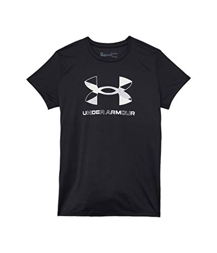 Under Armour Girls Tech Graphic Big Logo Short Sleeve T-shirt, Black (001)/Halo Gray, Youth X-Small