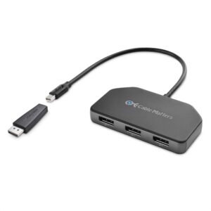 cable matters triple monitor mini displayport/displayport hub, (3x 4k displayport splitter) 3-port displayport 1.4 enabled for 8k and 4k 120hz hdr for windows only, not compatible with macos