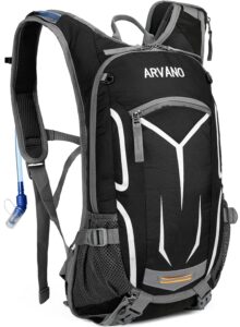 arvano cycling backpack bike hydration pack, mountain biking backpack, small bicycle riding daypack with 2l water bladder, for hiking, skiing, mtb (black)