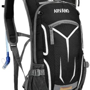 Arvano Cycling Backpack Bike Hydration Pack, Mountain Biking Backpack, Small Bicycle Riding Daypack with 2L Water Bladder, for Hiking, Skiing, MTB (Black)