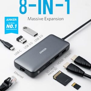 Anker 553 USB-C Hub, 8-in-1 USB C Dock, Dual 4K HDMI USB C to USB Adapter, 1 Gbps Ethernet USB Hub, 100W Power Delivery, SD Card Reader for MacBook Pro, XPS and More