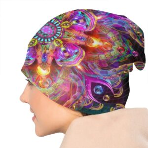 Unisex Beanie Caps 3D Cool Kaleidoscope Psychedelic Trippy Colorful Slouchy Cuff Skull Knit Hat Cap Winter Summer Warm Ski Hats Snapback Black