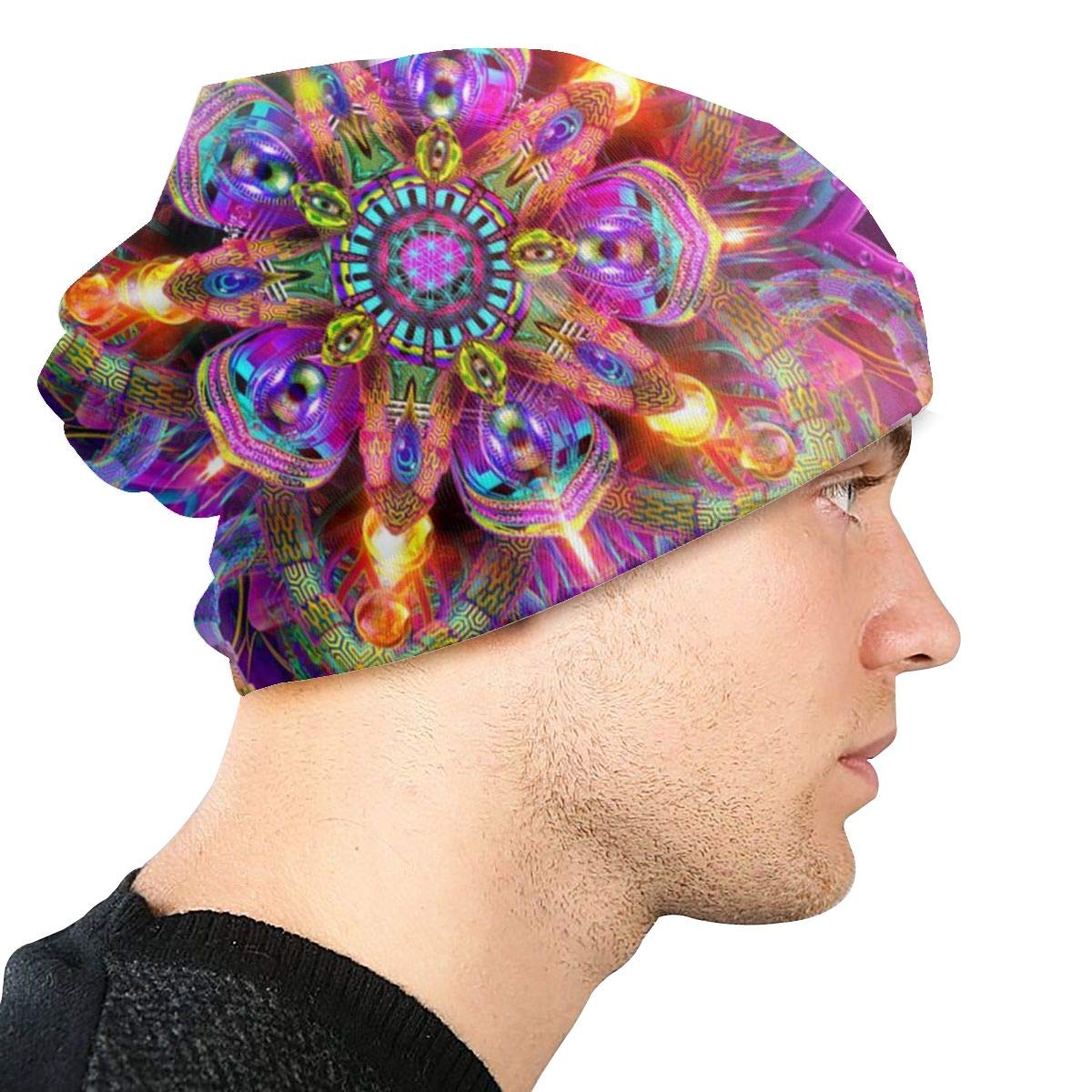 Unisex Beanie Caps 3D Cool Kaleidoscope Psychedelic Trippy Colorful Slouchy Cuff Skull Knit Hat Cap Winter Summer Warm Ski Hats Snapback Black