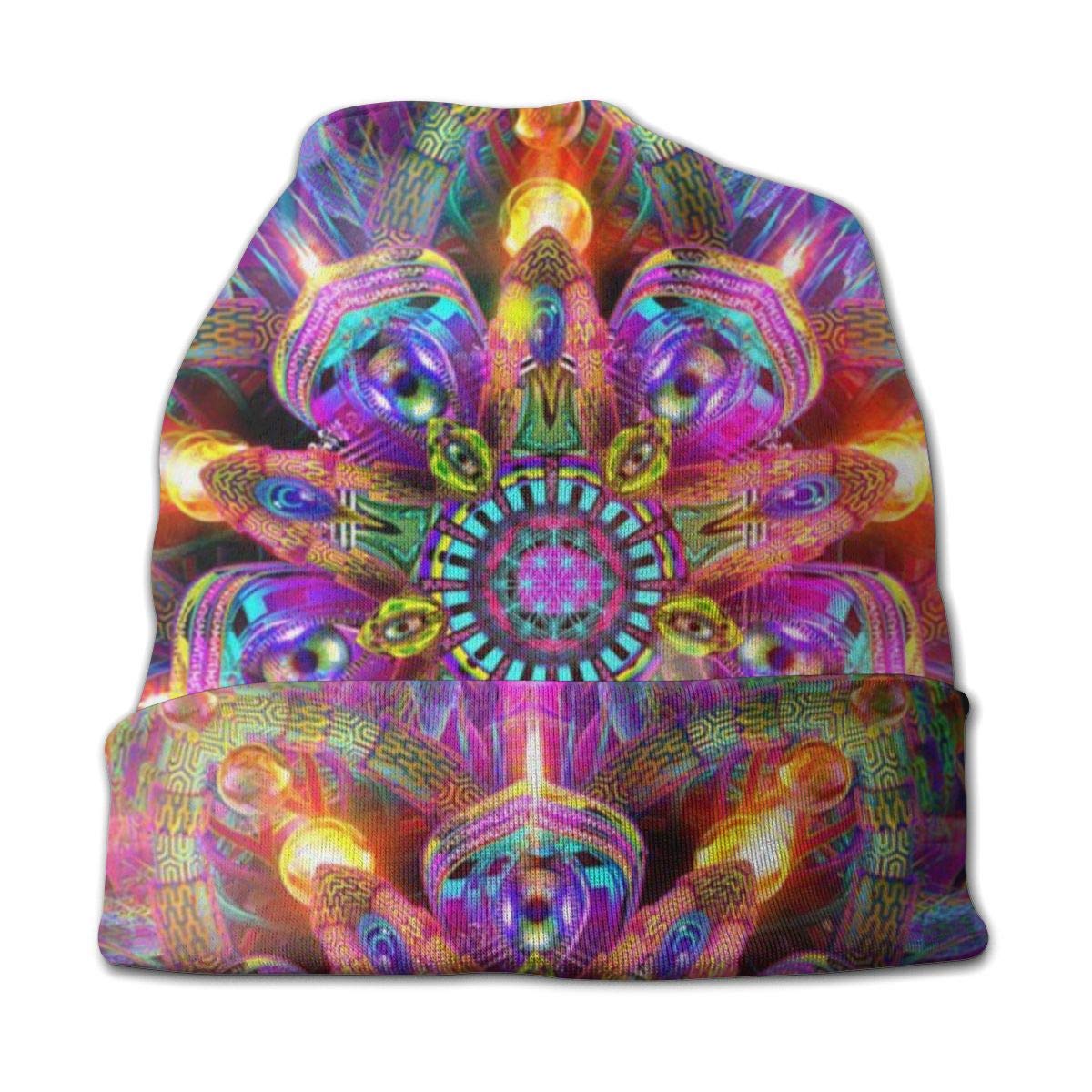Unisex Beanie Caps 3D Cool Kaleidoscope Psychedelic Trippy Colorful Slouchy Cuff Skull Knit Hat Cap Winter Summer Warm Ski Hats Snapback Black