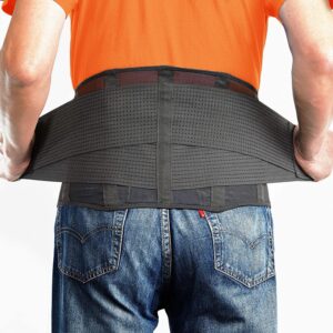 omax lumbar back brace immediate lower back pain relief, dual adjustable support belt for men/women for work, breathable mesh waist brace for herniated disc, sciatica, black, x large 43"-48"