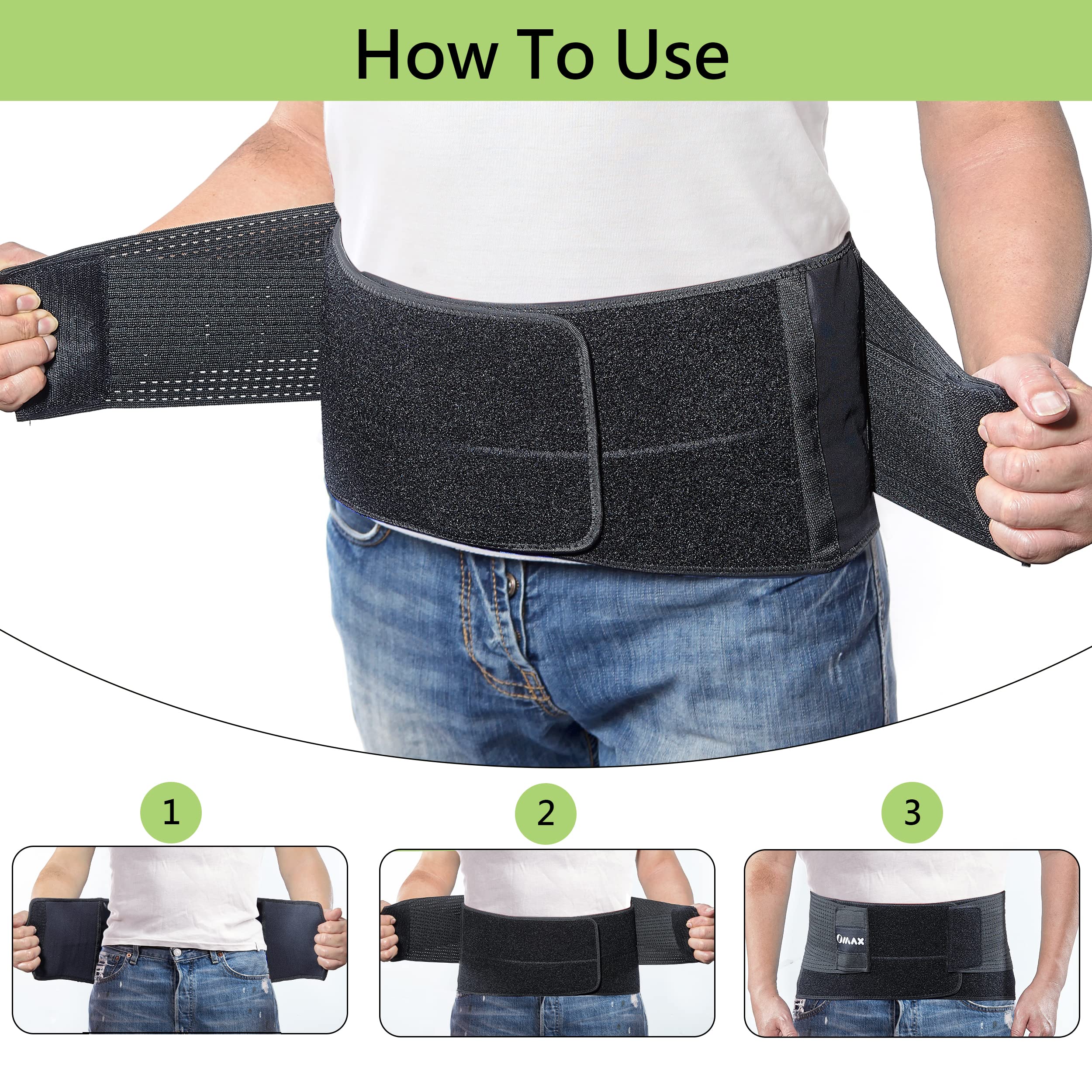 OMAX Lumbar Back Brace Immediate Lower Back Pain Relief, Dual Adjustable Support Belt for Men/Women for Work, Breathable Mesh Waist Brace for Herniated Disc, Sciatica, Black, X Large 43"-48"