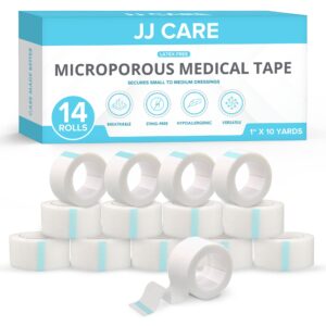 jj care micropore tape [pack of 14], 1” x 10 yards, breathable paper tape medical use, latex-free paper surgical tape, individually boxed paper bandage tape rolls