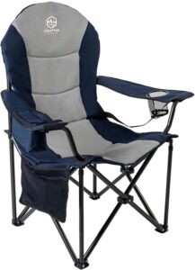coastrail outdoor camping chair oversized padded folding quad arm chairs with lumbar back support, cooler bag, cup holder & side pocket, extra head pocket, supports 400 lbs (blue, modern)