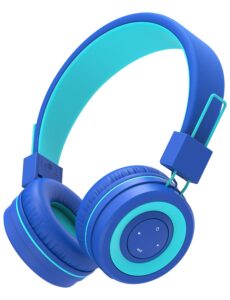 iclever kids bluetooth headphones, bth02 kids headphones with mic, 22h playtime, bluetooth 5.0 & stereo sound, foldable, adjustable headband, childrens headphones for ipad tablet school (blue)