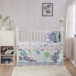 La Premura Baby Koala Nursery Crib Bedding Set, 3 Piece Standard Size Crib Set, Grey and Green, Unisex Nursey Bedding and Neutral Decor