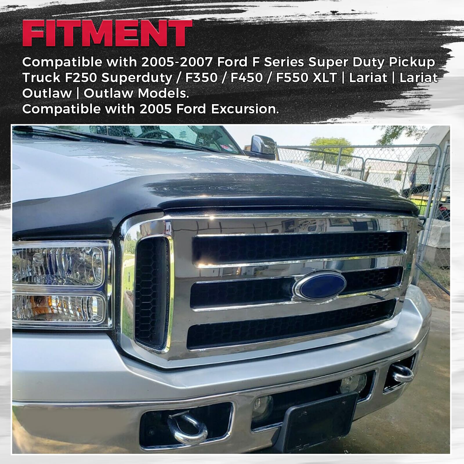 JMTAAT Front Grille Assembly Compatible with Ford 2005-2007 SuperDuty F250 F350 F450 F-250 F-350 F-450 Chrome With Gray Honey Comb Replacement for FO1200456 5C3Z8200BAA (Without Emblem)