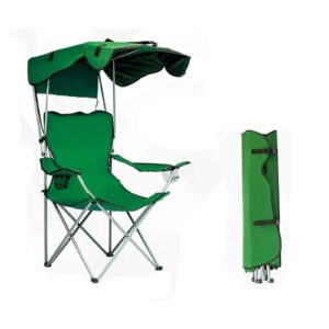 camping chairs with canopy, portable quad lawn chair for adults, folding recliner chair with shade and cup holder outdoor events,support 350 lbs… green